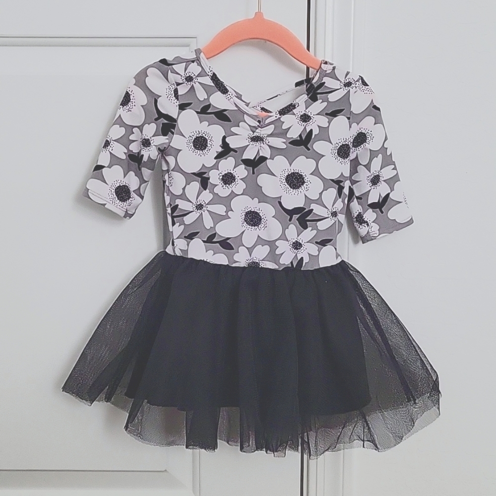 Dot Dot Smile black and white floral tulle dress. Size 12/24 months.